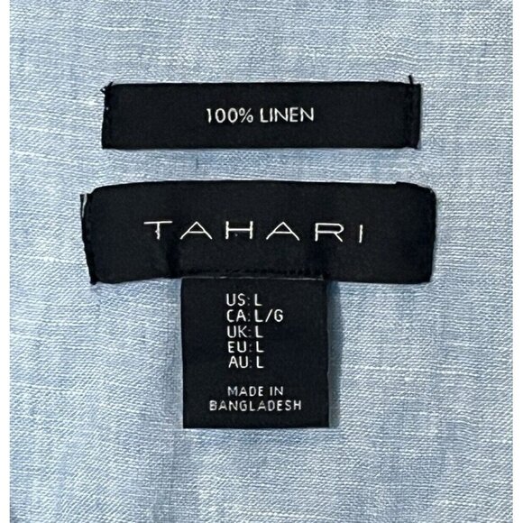 Tahari Light 100% Linen Light Blue Roll Tab Sleeve Button Long Tunic Shirt - Picture 5 of 8